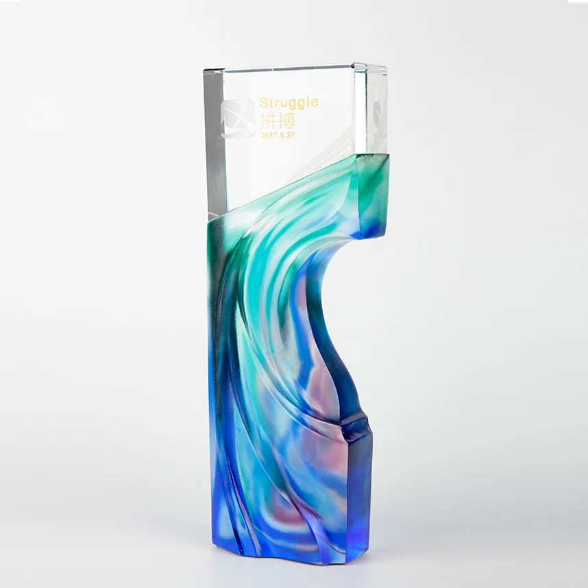 2025 New LiuLI Crystal Glass Award Trophy UV  Logo Engraved Annuversiry Company Souvenir Sports Event Decorative Gift Laser