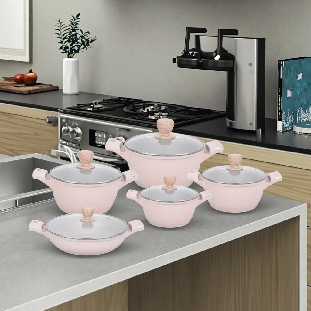 XYL Factory 10pcs Set Custom Color Queen Style Non-Stick Cookware Casserole Aluminum Soup Pot for Kitchen