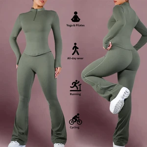 ODM Women's Slim Fit Full Sleeve Yoga Top Gym Fitness Yoga Apparel Woman Gym Leggings Workout Zipper Jacket Sets