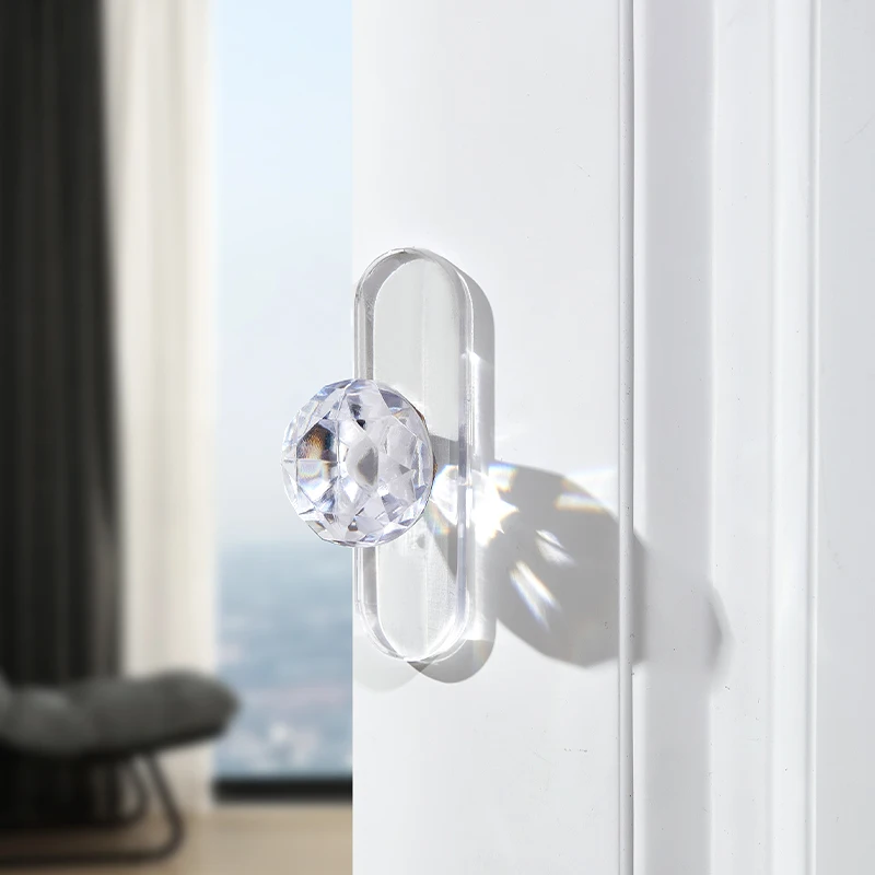 No-punch Clear Crystal Acrylic Diamond handle Furniture Drawer Cupboard Wardrobe Door knob