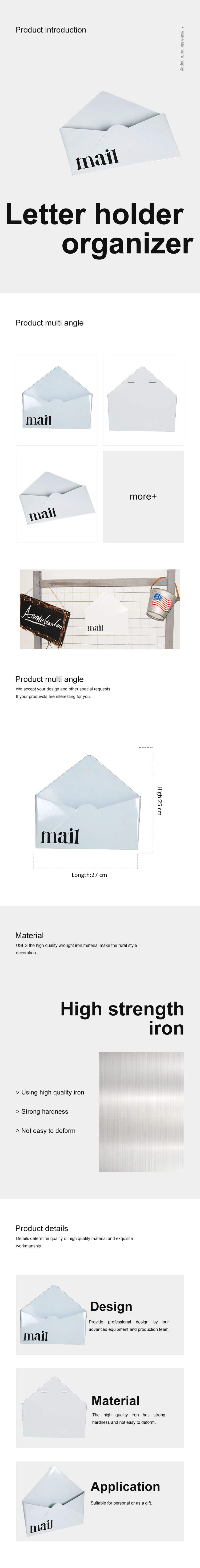 Wall Mount Metal Mail Holder Envelope Shape Mail Organizer for Storage Home Office Wall Decor