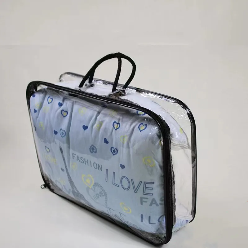 Custom Logo Handle Zipper PVC Dust Bag Fashionable Transparent Blanket Bed Sheets Quilt Portable and Reusable Quilt Cover