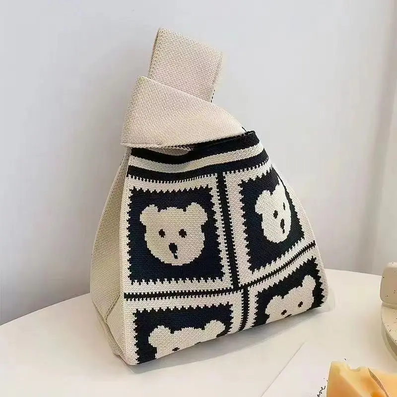 Wrist Accessory Women Fashion Bag Personalized Woven Shopping Tote Polyester Knitted Clutch Bag