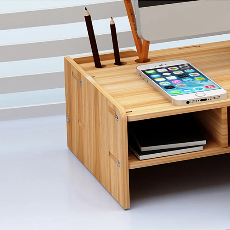 thumbnail image 2 of Wood Monitor Stand With Drawers - Desk Organizer With Locking Storage Shelf 2 of 11