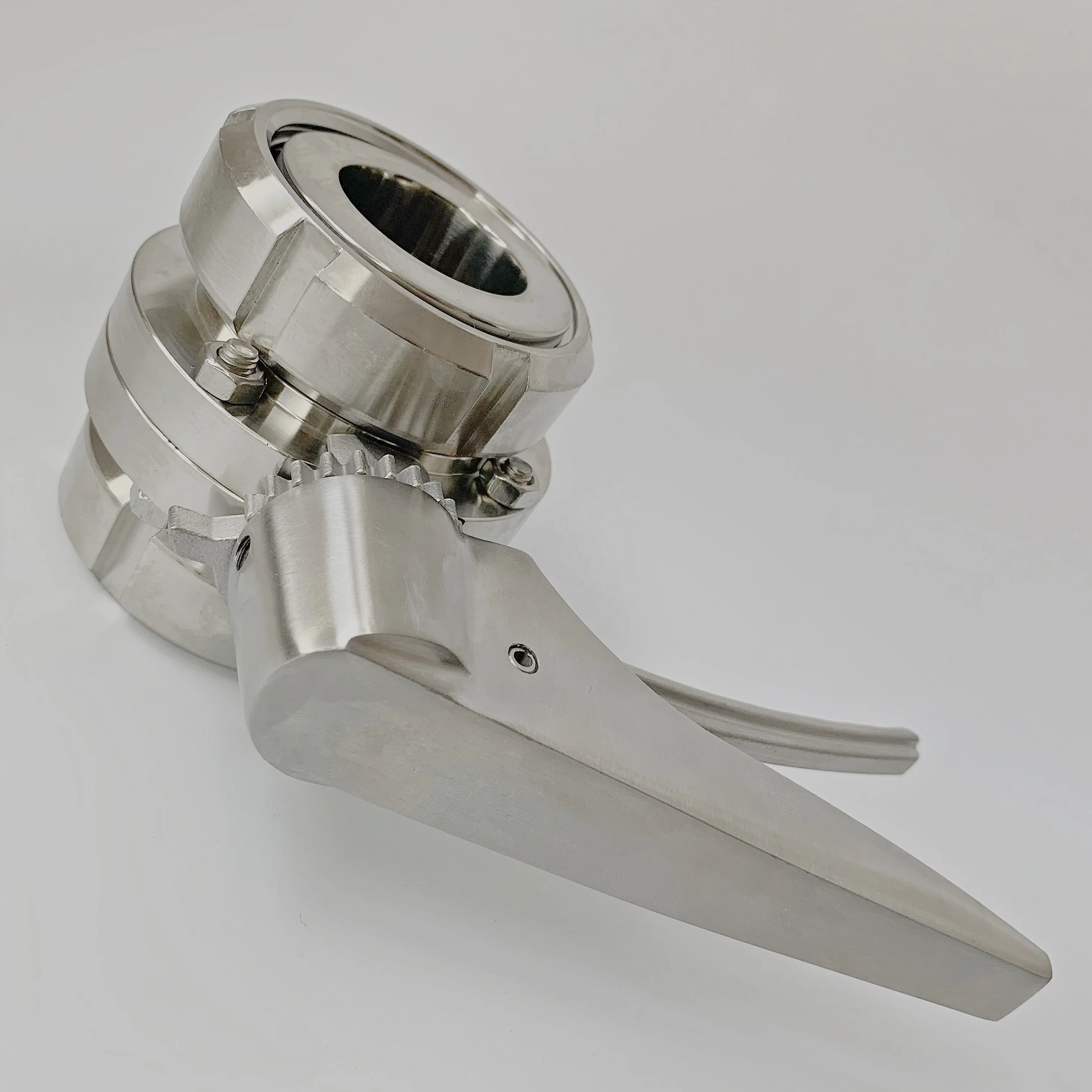 Sanitary stainless steel seal thread butterfly valve duckbill handle