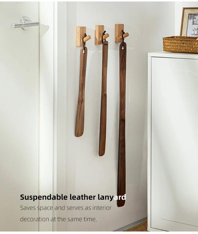 Shimoyama Luxury Wooden Long Handle Walnut Wood Shoehorn Women Kids