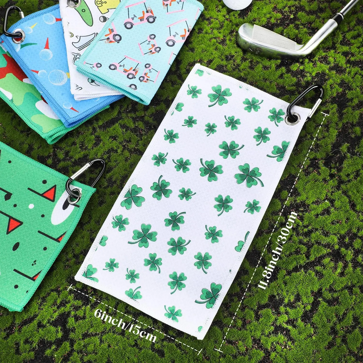 High Quality Custom Logo Jacquard Golf Cleaning Towel New Design Waffle Microfiber Sport Towel with Handy Picks Hook Wholesale factory