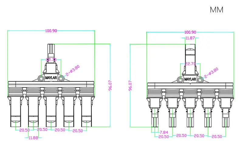 One In Four Solar Panel Connectors Male Female Parallel Branch Connectors ODM OEM 18