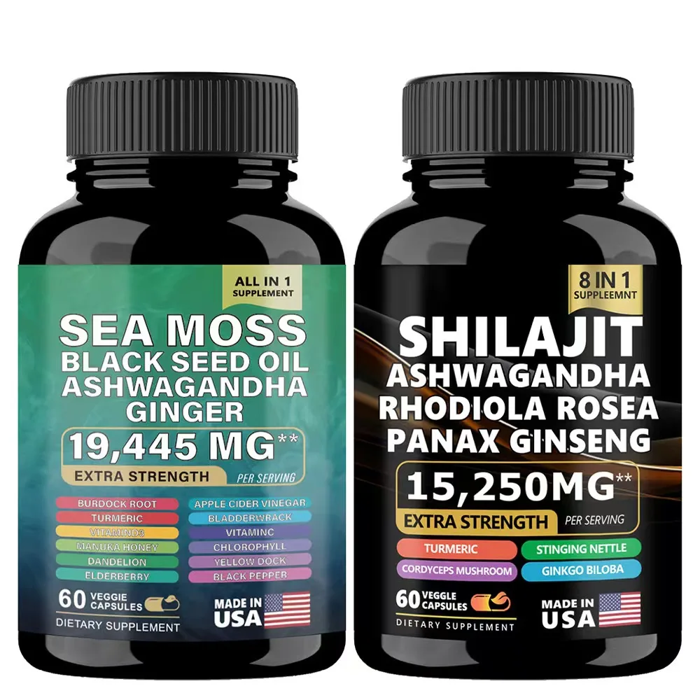 Dropshipping OEM Shilajit and Sea Moss Bundle 60 Count Sea Moss Ginger & Shilajit All in 1 Supplements (1 Pack) for Women & Men_0