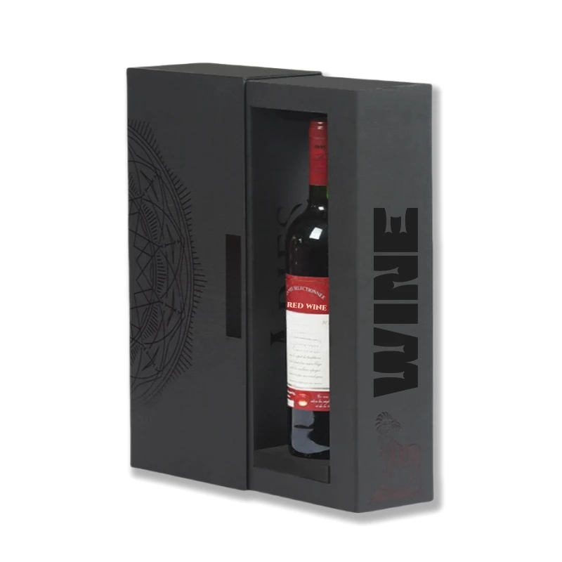 Custom logo and printed premium rigid gray cardboard drawer red wine boxes for wine bottle packaging