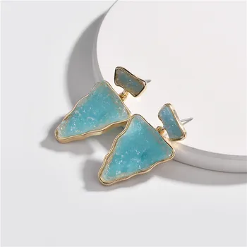2020 New Arrival Gold Filled Agate Druzy Stone Dangle Drop Earring Natural Blue Triangle Quartz Drop Earrings