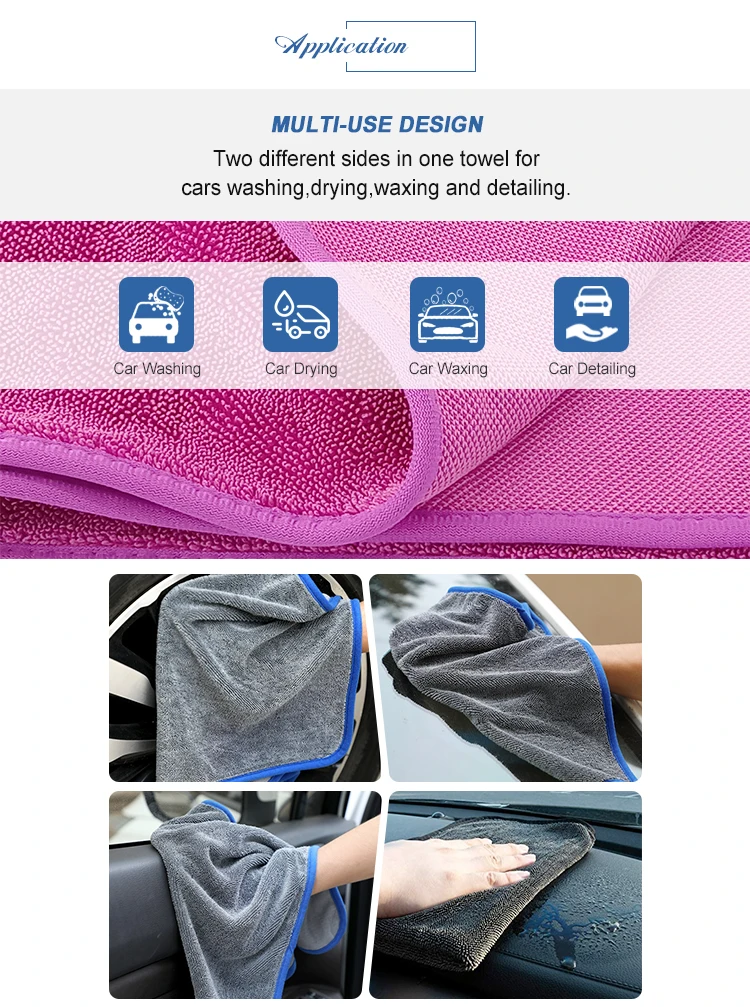 600gsm 1200gsm Microfiber Twisted Loop Quick Drying Car Towel Detailing