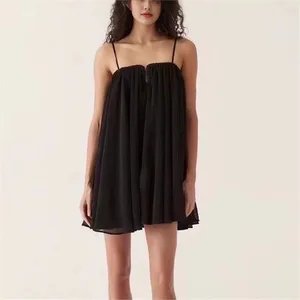 Women's Casual Mini Dress Spring Summer Sexy Spaghetti Strap Loose Sweety Solid Ladies Beach Holiday
