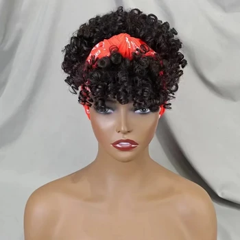 BELLE Hot Selling Headband Wigs for Black Women fumi human hair wigs Short Afro Kinky Curly cheap promotion Wigs