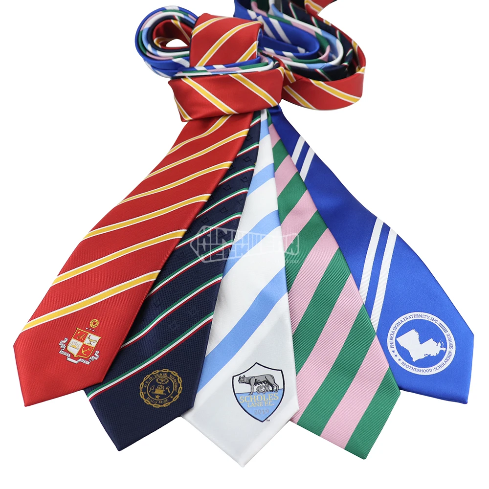 Blue And White Regimental Striped Fraternity Necktie With Logo Custom ...