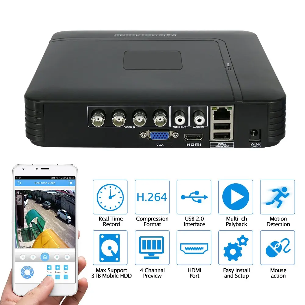 CCTV DVR NVR Security Video Recorder P2P Supports Super HD 1080N 4-channel  Hybrid 5-in-1 H 264 4CH