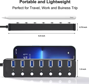 Hub USB Alimentato 10 Porte, USB-C A 6 Porte USB-A 3.2 E 4 Porte USB-C 3.2, Con Interruttori Indipendenti E Adattatore 12V/5A, Per MacBook E PC