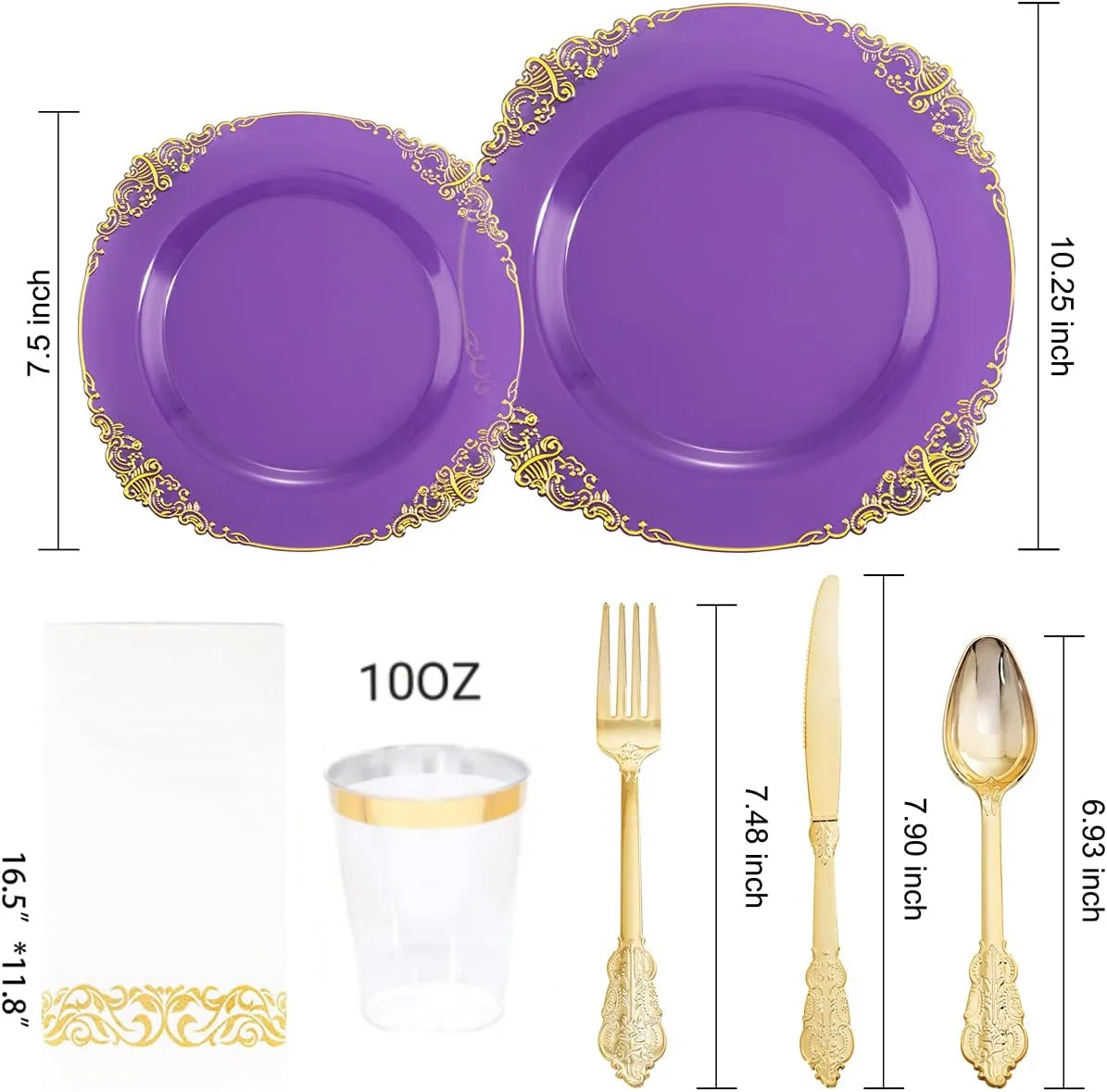 150pcs Clear Plastic Plates With Gold Rim Gold Silverware Include