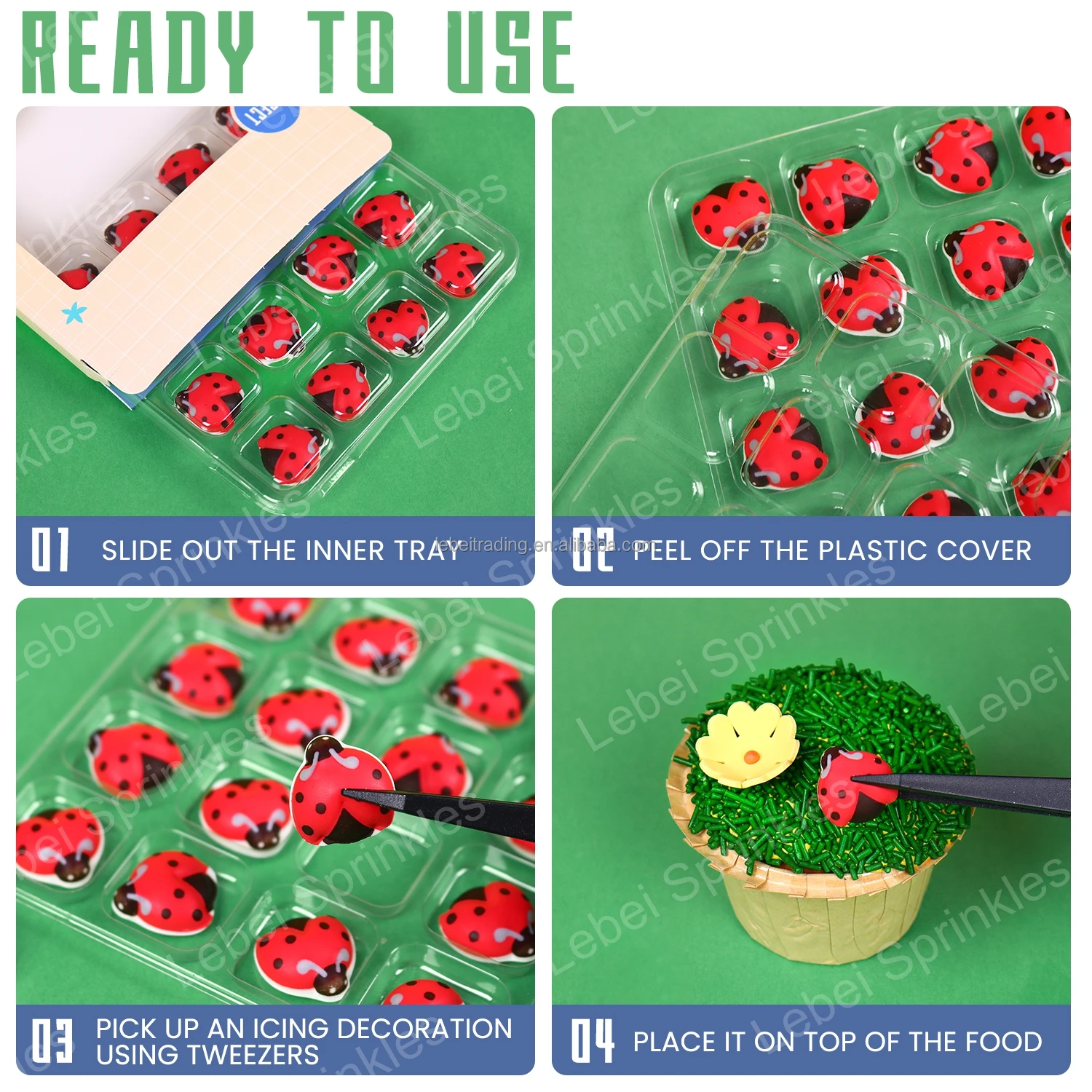 16 Count Ladybug for Edible Cake Topper Kids DIY Royal Icing Decorations for Bakery Biscuit Cake Trending Insect Decorations Box