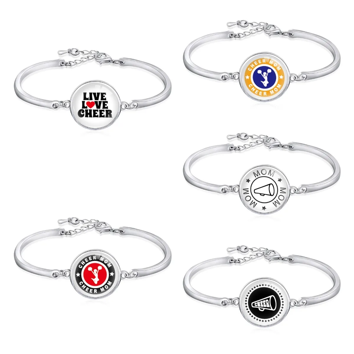 Manufacturer Live Love Cheer Mom Cheerleader Team Megaphone Cheerleading  Squad Glass Cabochon Charm Bangle Bracelet