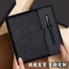 Juego de caja de regalo con bolígrafo lacado y hebilla magnética de cuero negro