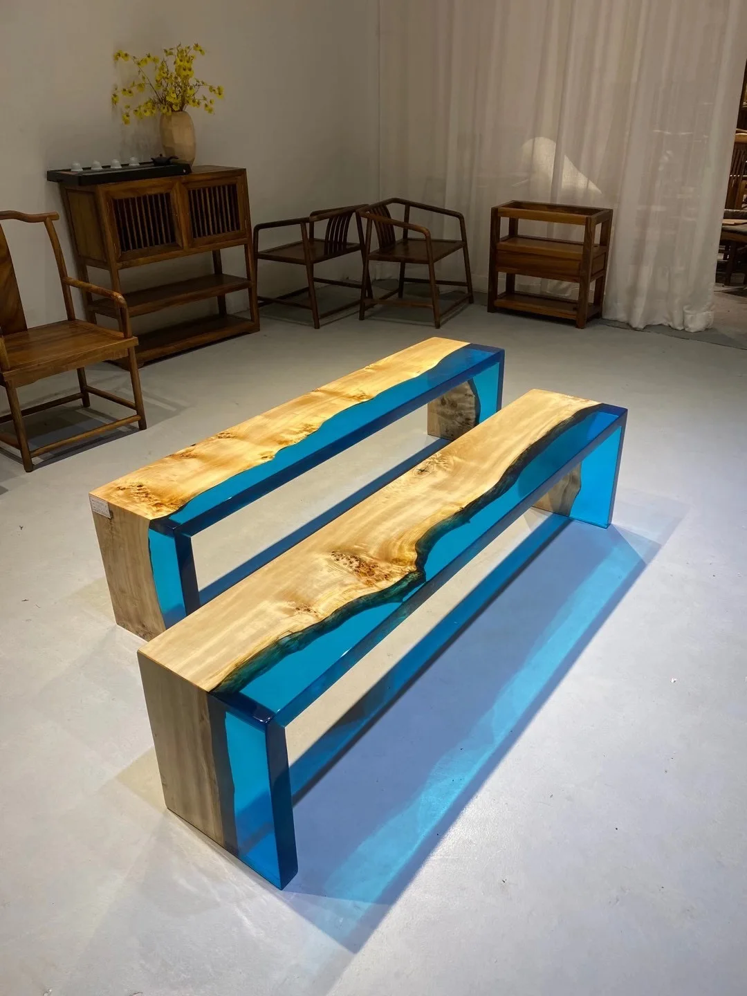 Wooden Slab square Kitchen clear Resin Epoxy Solid Wood Home Furniture  River Lake Resin Crafts Children Dining Tables