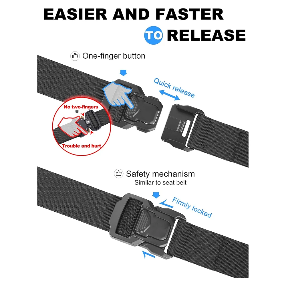 Durable Waterproof Men Nylon Web Work Belt with Quick Release Heavy Duty Buckle Wear-resistant Tactical Belt