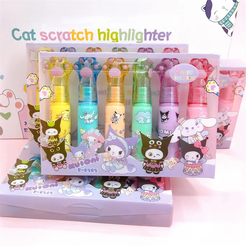 Kuromi Mymelody Cinnamoroll Highlighter Student Cartoon 6-color Crystal ...