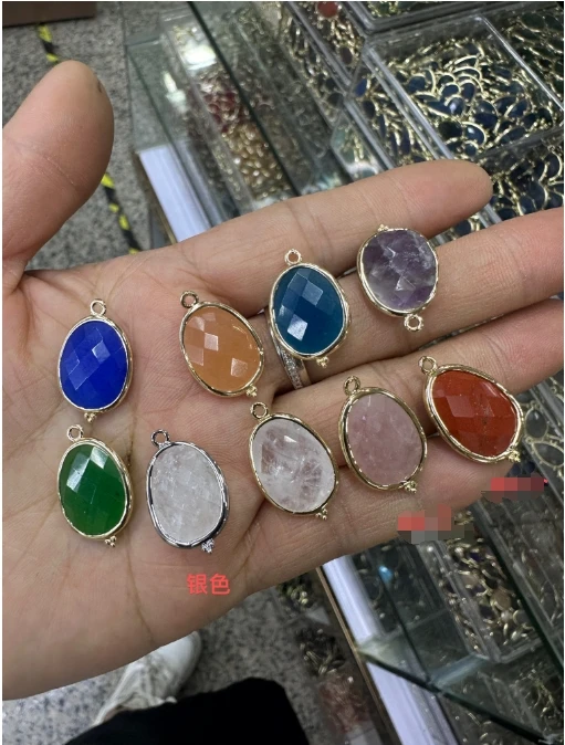 Natural Chess Cut Quartz Gemstone Charms Colors Stone Jewelry Pendant Crystal Findings Connector for Bracelets Making