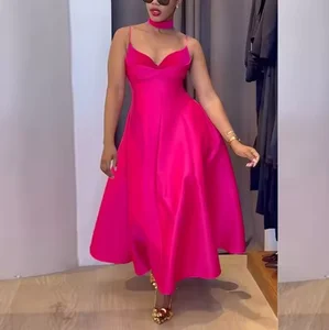 Custom High Quality Sexy Low-cut V Neck Sleeveless Elegant Casual Dresses Backless Vacation Style Maxi Dress for Women