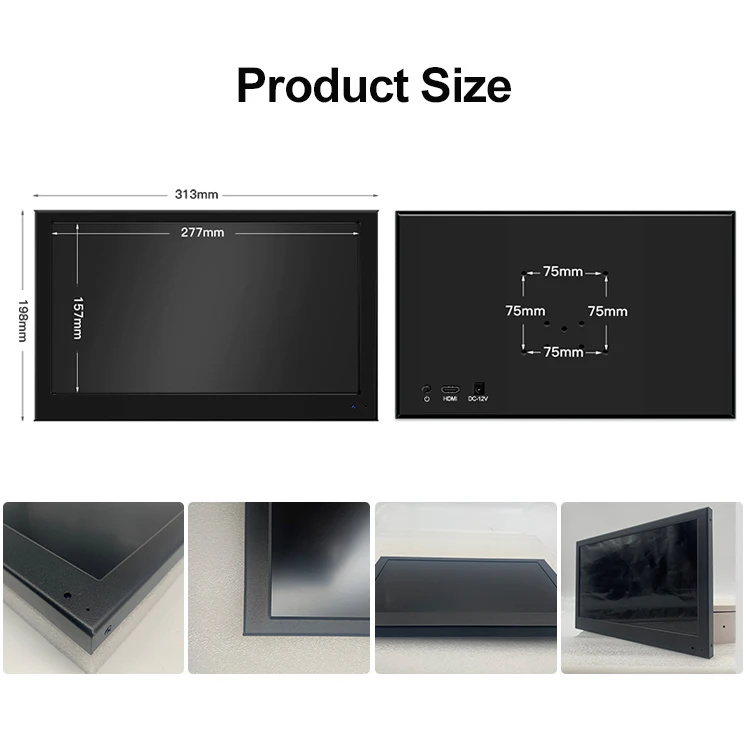 Factory 12.5 Inch Industrial Monitor IPS Full HD Aluminum LCD Display 1920*1080 LED Industrial Screen