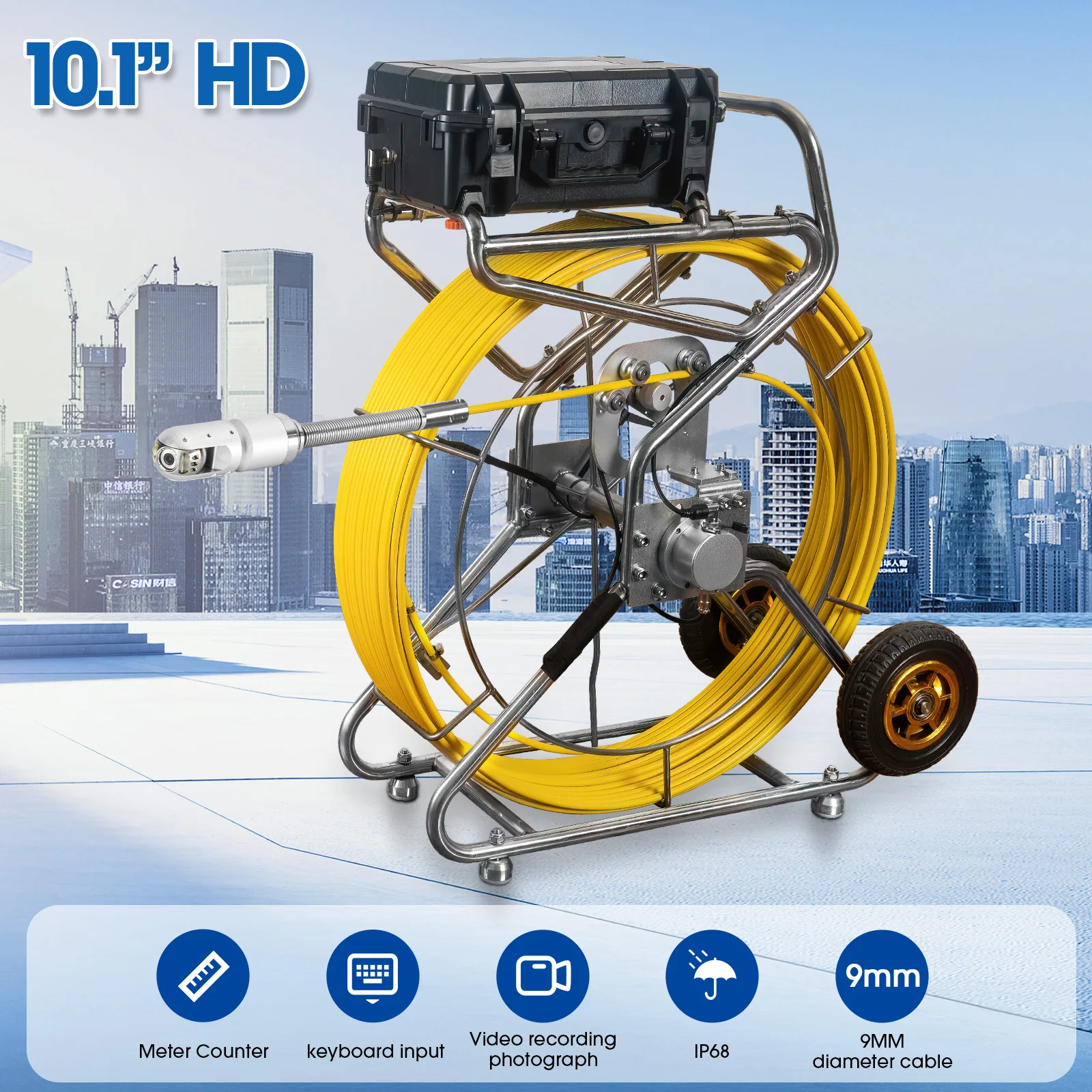 Sewer Camera Factory 10.1inch 1080P HD Screen with 360° Rotation Len Pipe Drain Video Inspection Camera with Meter Counter Waterproof 10- 200m Optional factory