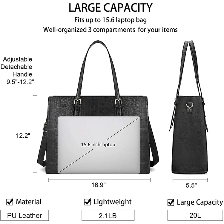 2022 Ladies Handbags Laptop Work Shoulder Tote Computer Bags Pu Leather