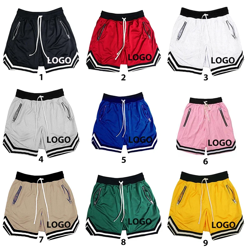 Wholesale Polyester Plain Blank Mesh Basketball Shorts With Zipper