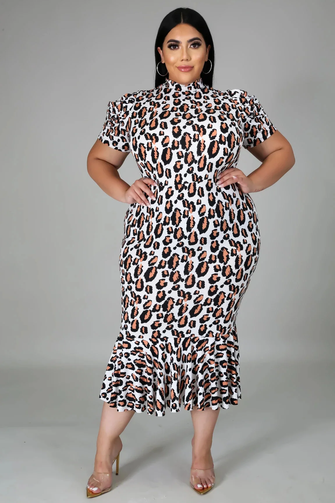 PSD2024 Hot Selling Fashionable Plus Size Leopard Print Wrap