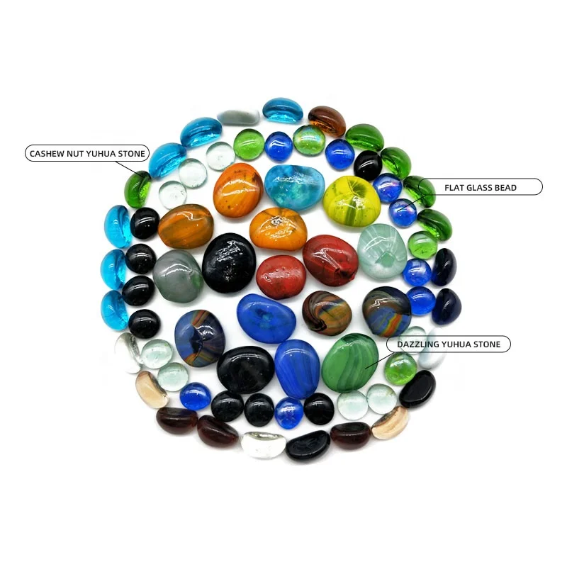 YuHua Stones Polished Round Rolling Colored Pebbles Rain Flower Pebbles Pattern Glass Beads Decorative Garden Culture Landscape