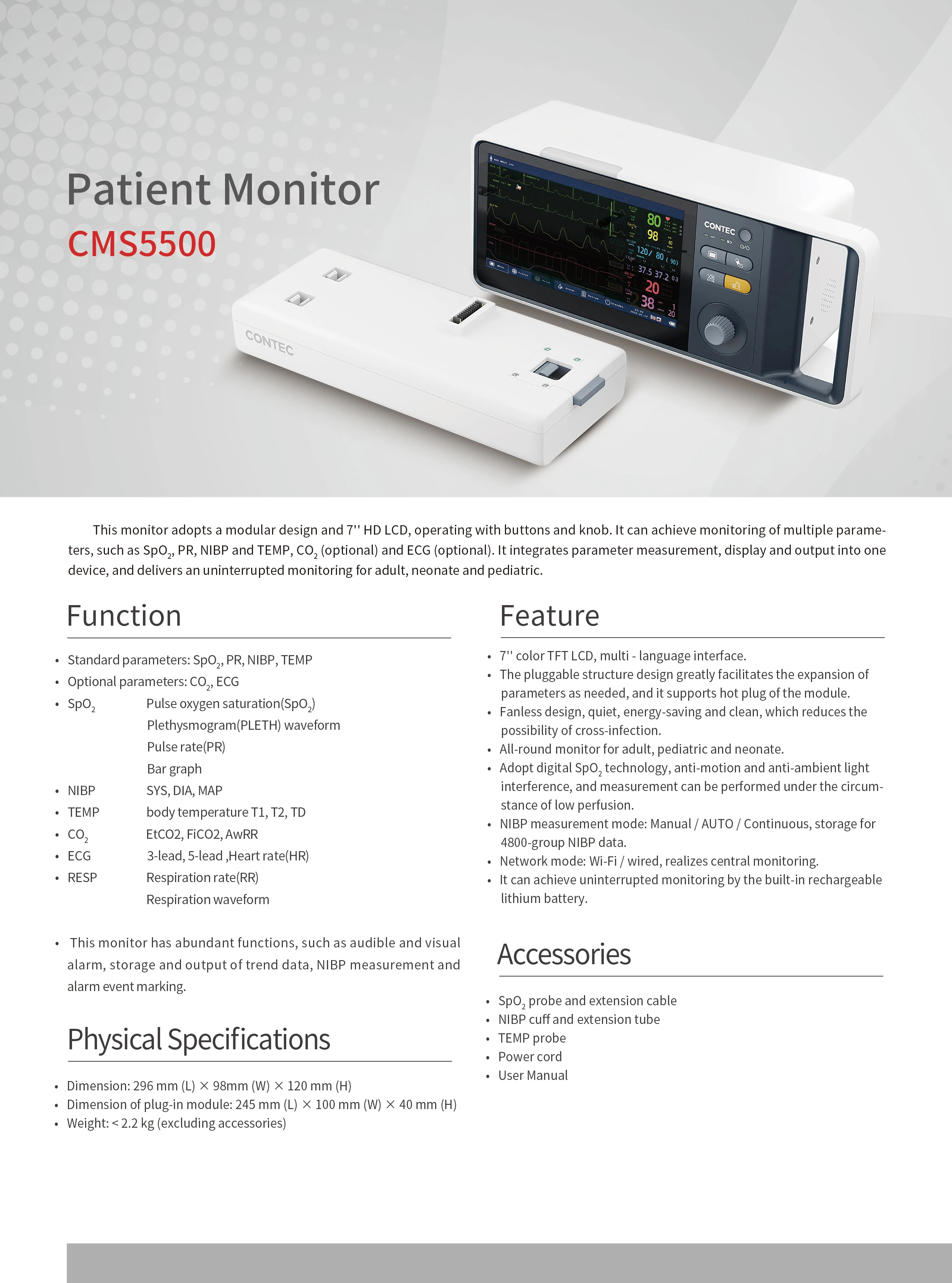CONTEC CMS5500 patient monitor multiparametro vital sign modular patient monitor