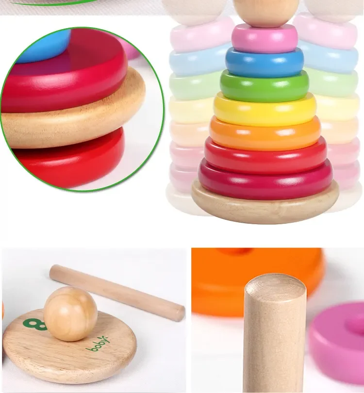 2024 Popular Wooden Stacking Game Rainbow Stacker Blocks Toys ...