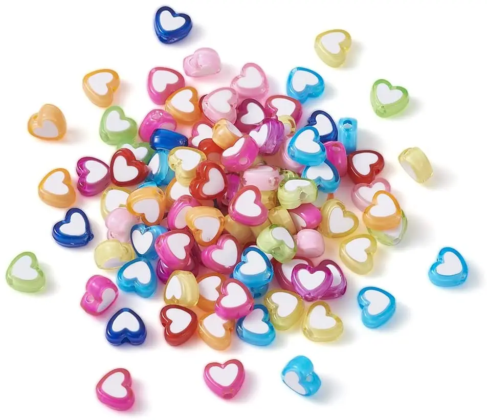 Red 20 Piece Heart Acrylic Beads Heart Beads 6 x 6 mm Cube Cornery Acrylic Beads Colors White