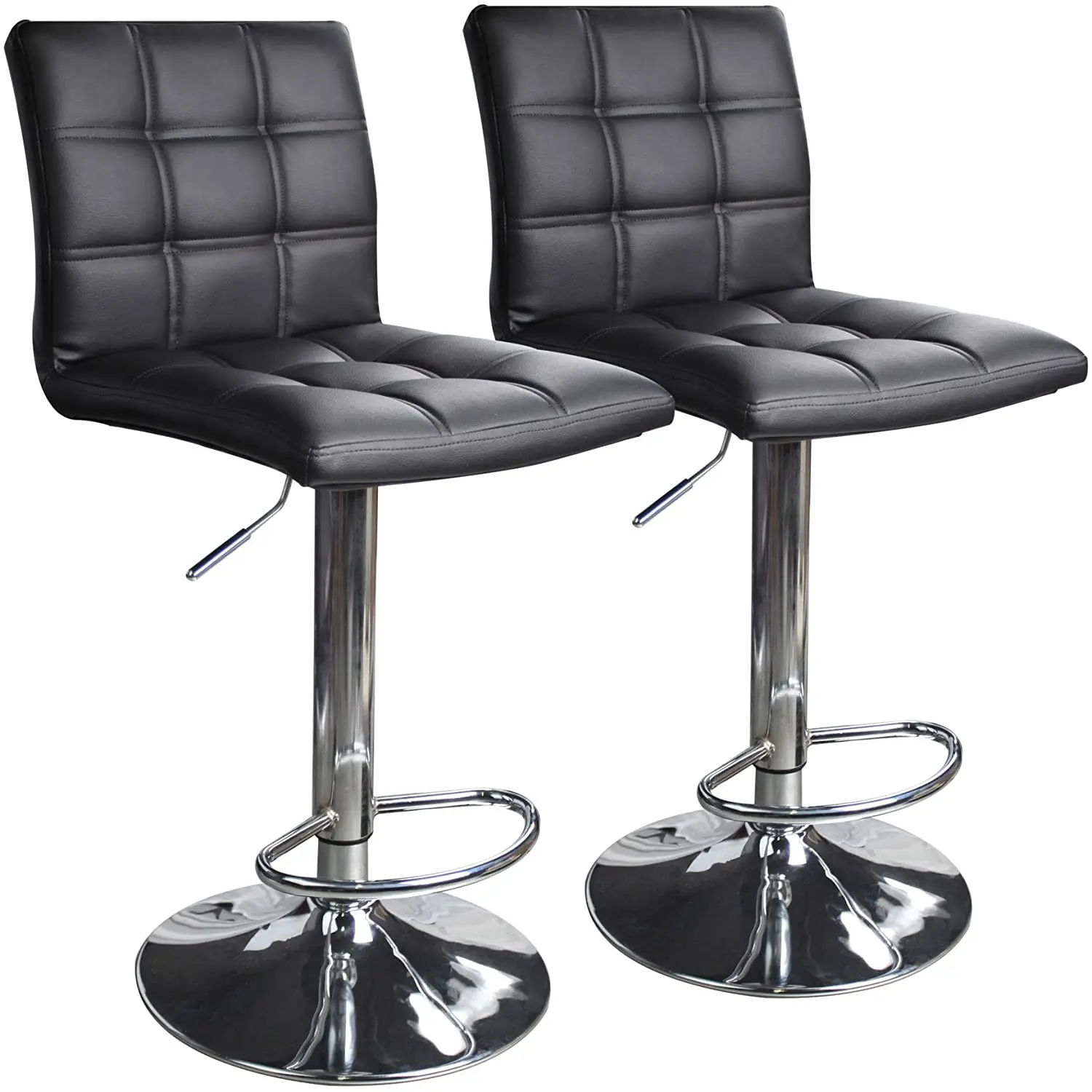 Set of 2 Counter Height PU Leather Bar Stools Adjustable Swivel Pub Chairs Black