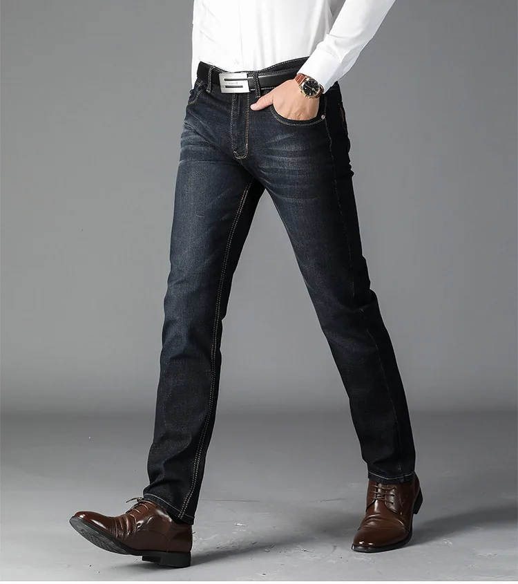 Nouveau pantalon droit slim en denim pour homme avec élastique surdimensionné adapté aux affaires et aux loisirs_voghion.com