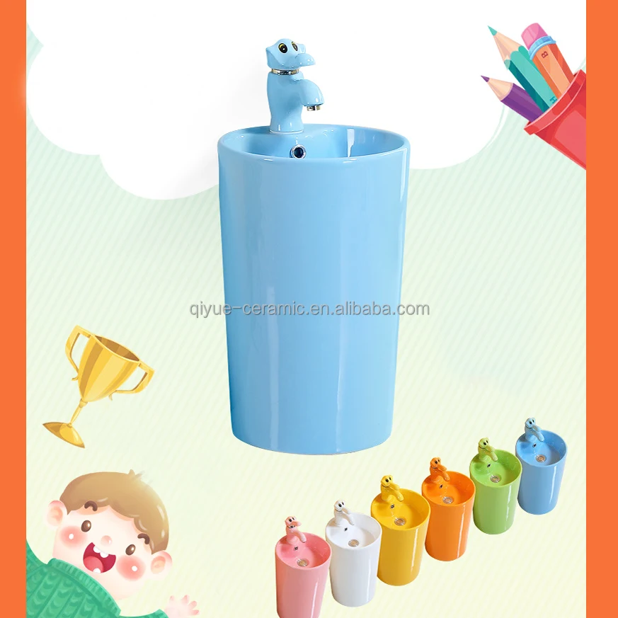 Modern Design Standing Children Wash Basin Ceramic Color Kids Round Pedestal Sink Hand Washing Basin