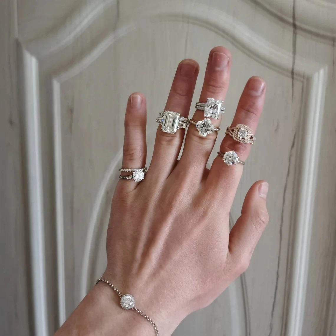 Flawless 8ct Emerald Cut Moissanite Ring with Tapered Baguettes Solid 18k  White Gold D Color 10x14mm Three Stone Sidestone Rings