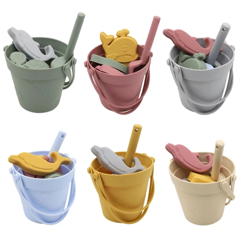 Популярные детские летние игрушки-ведра для пляжа и игр на свежем воздухе, 8 шт., детские пляжные игрушки из пищевого силикона для малышей