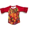 Fall Pumpkin & Maple Leaf Red Ruffle Sleeve Raglan Kids Tee