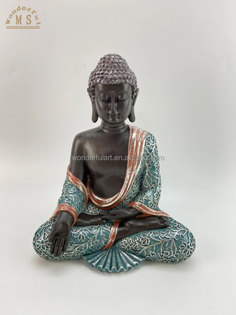 Resin sitting buddha figurines gold polystone sculpture religious buddha statue for garden outdoor decoration
