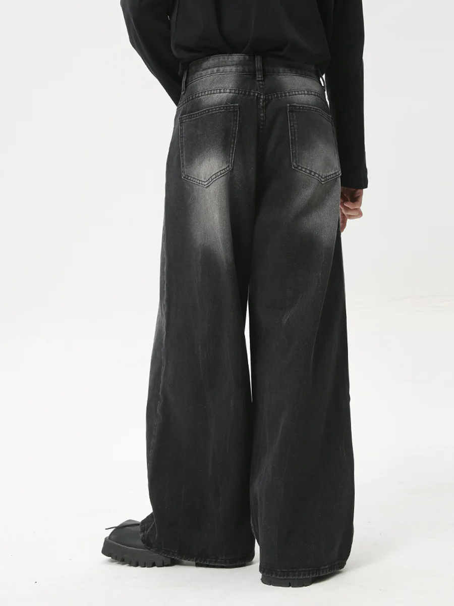 Pantaloni in denim da uomo larghi e dritti, neri, lavati, a gamba larga o lunghi, larghi, per uomo_voghion.com