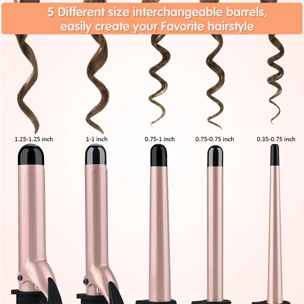 Professional IN Curling Iron Instant Heat Up Curling Wand Set with  Interchangeable with Clip Ceramic Barrels Hair Curler