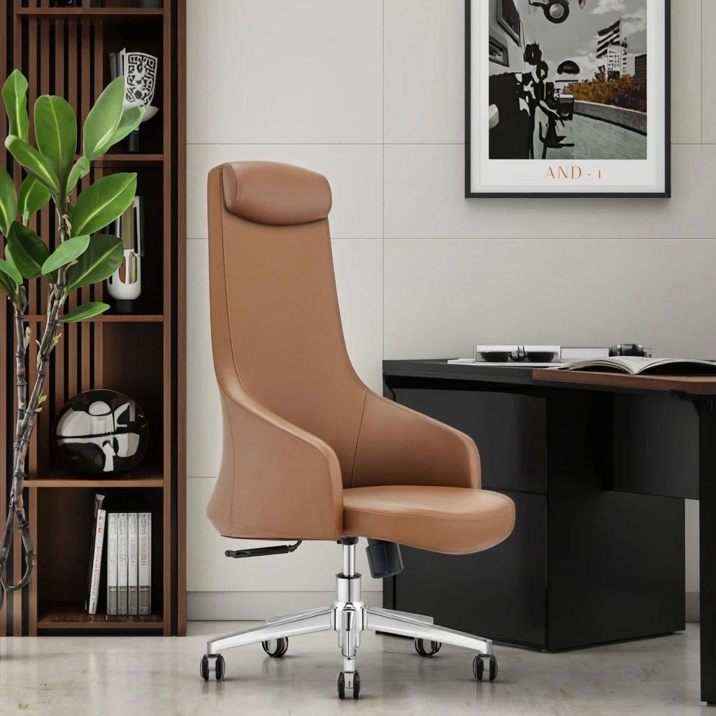 Professional Modern Executive Leather Chair with Adjustable Height Thick Steel Base Heavy Duty Mechanism for Corporate Interiors 4
