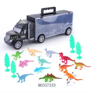 ITTL Free Wheel Toy Truck with 12pcs Solid Colorful Dinosaurs Plastic Pull Back Trailer Truck Toys for Child